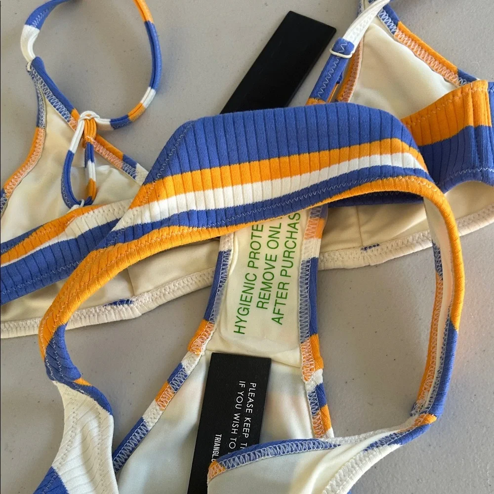 triangl swimwear Blue & Orange Striped Ribbed Bikini Set